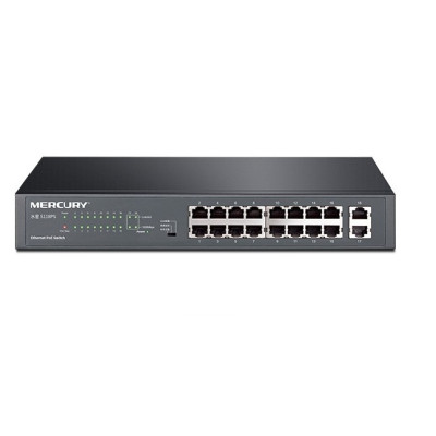 Комутатор POE Mercury SG118PS 16 портів POE 100Мбит + 2 порт Ethernet (UP-Link) 100 Мбіт, БП вбудований, BOX (294*180*44)