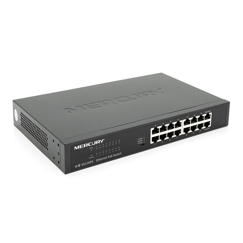 Комутатор POE Mercury SG116PS 14 портів POE 100Мбит + 2 порт Ethernet (UP-Link) 100 Мбіт, БП вбудований, кріплення в стійку, BOX (294 * 180 * 44)-