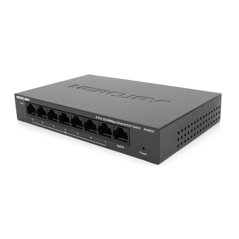 Коммутатор POE Mercury MS08CP с 7 портами POE + 1 порт UP-Link 100Мбит, БП в комплекте, Q18