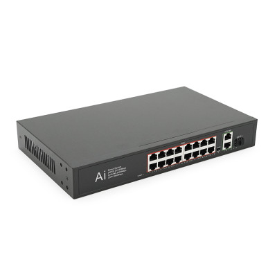 POE комутатор Merlion 16 POE 10/100 + 1 Single Fiber Tx 1310nm 20km + 2 RJ45 10/100/1000+ вбудований блок живлення 52V 4.8A