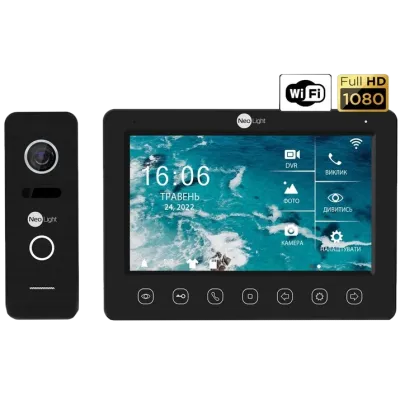 Видеодомофон KAPPA+ HD WF Black, вызывная панель PRIME FHD Black с уголком NeoLight NeoKIT HD WF B/Black