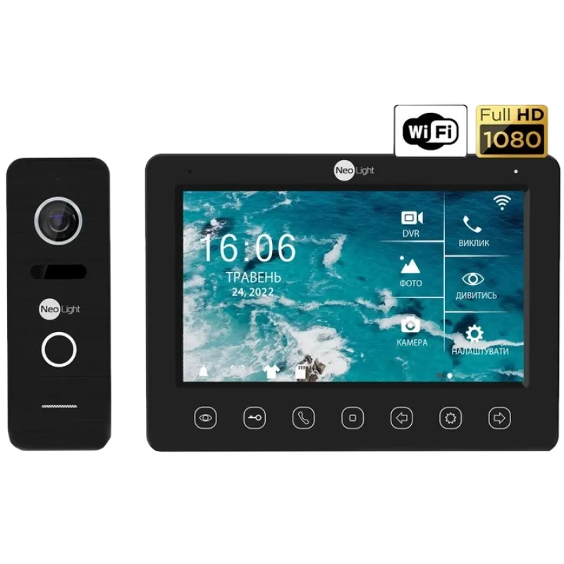 Видеодомофон KAPPA+ HD WF Black, вызывная панель PRIME FHD Black с уголком NeoLight NeoKIT HD WF B/Black