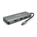 Хаб-конвертор VEGGIEG TC12 Type-C (тато) на Type-C (мама) + USB3.0*4(мама) + HDMI*2(мама) + VGA(мама) + SD/TF + RJ45, 10 см, Silver, Box-