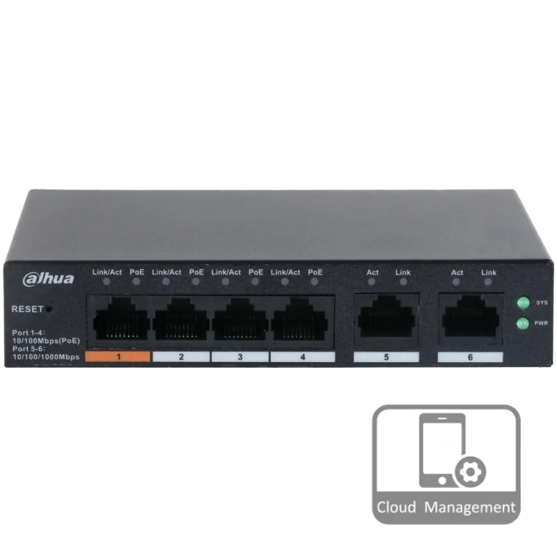 Комутатор 4 порти керований Dahua DH-CS4006-4ET-60 PoE-