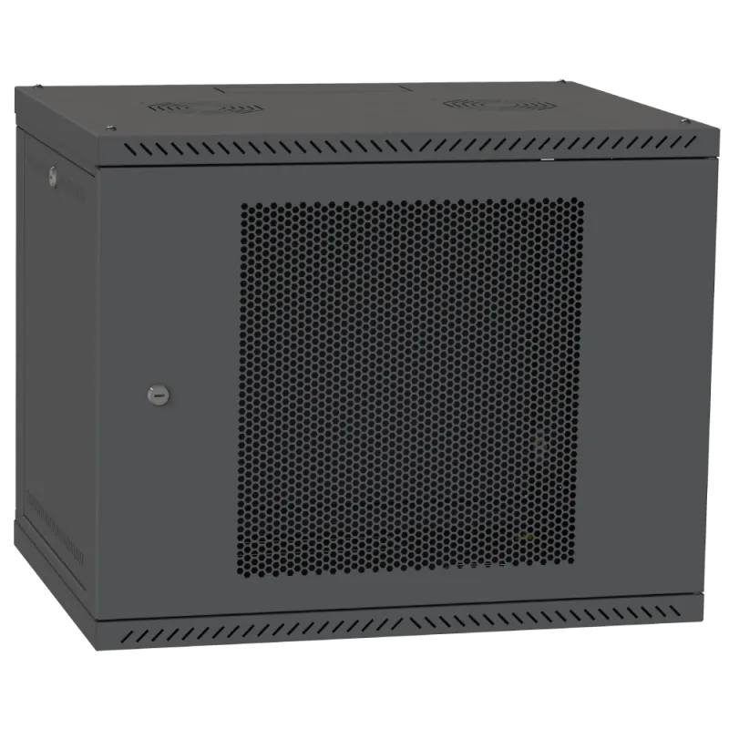 Шкаф телекоммуникационный двери перф (черный) IPCOM 9U 600x600