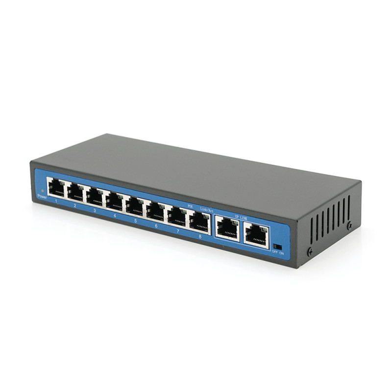 Комутатор POE 48V з 8 портами POE 100Мбіт + 2 порт Ethernet (UP-Link) 100Мбіт, корпус – метал, Black, БП в комплекті, Q18-