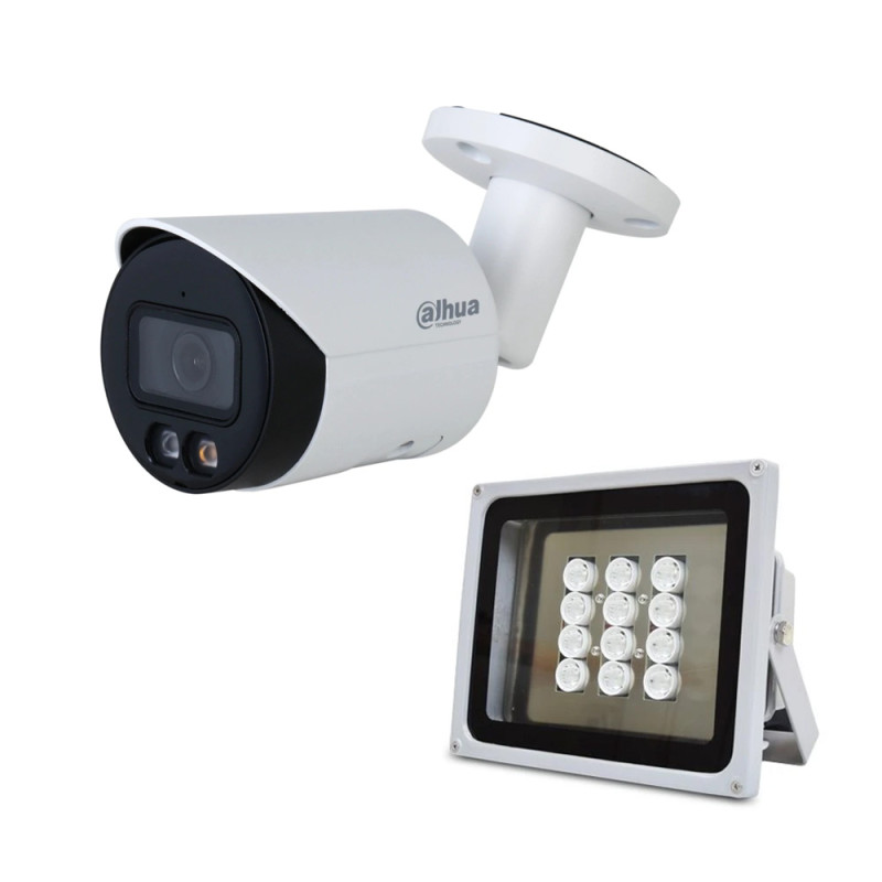 Комплект: IP-відеокамера 4 Мп Dahua DH-IPC-HFW2449S-S-IL (2.8 мм) з подвійним підсвічуванням + ІЧ-прожектор Lightwell LW12-100IR60-220-