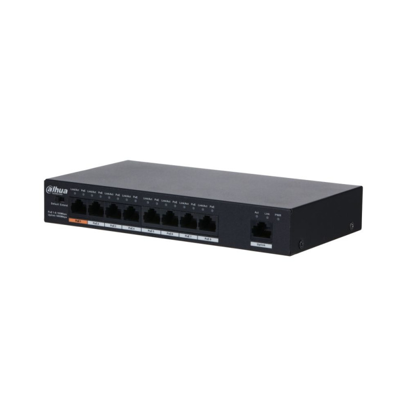 Некерований 9-портовий PoE-комутатор Dahua DH-PFS3009-8ET1GT-96 з 8 портами PoE-