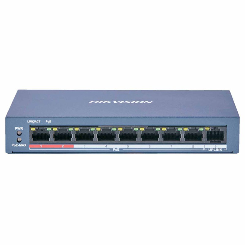 Неуправляемый PoE-коммутатор Hikvision DS-3E0109P-E/M(B) с 8 портами PoE
