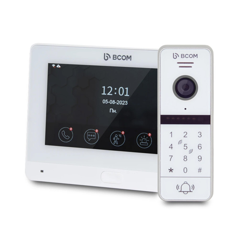Комплект Wi-Fi відеодомофонa 7" BCOM BD-760FHD/T White з підтримкою Tuya Smart + BT-400HD-AC White-
