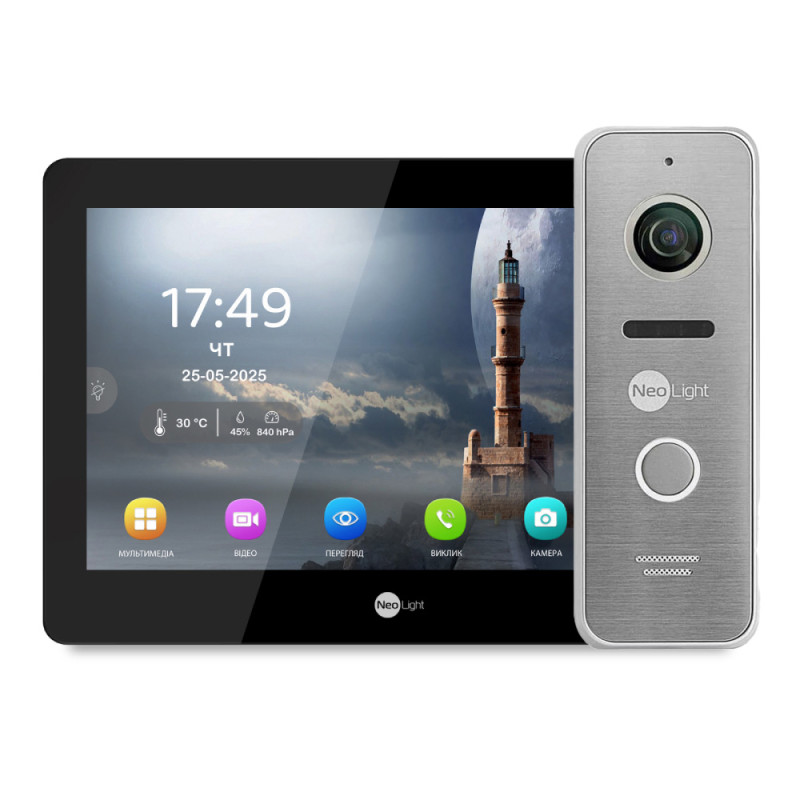 Комплект Neolight MEZZO Hybrid HD KIT B/SilverP: гібридний відеодомофон 10.1" з Wi-Fi та 2 Мп відеопанель-